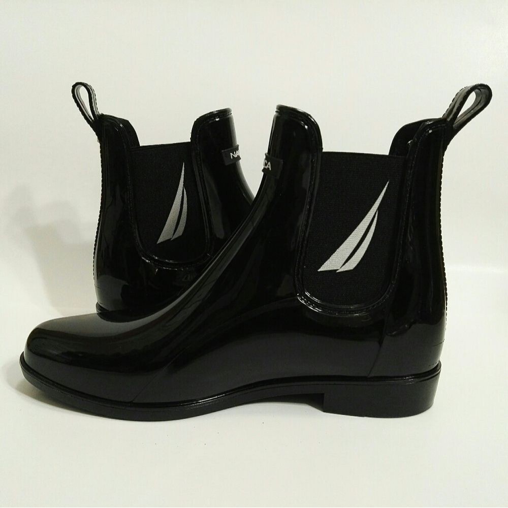 Nautica Womens Black Chelsea Boot Size7 Waterproof Mid Calf Rain Shoes